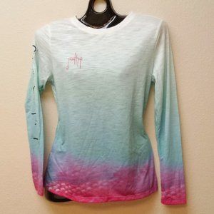 Guy Harvey Long Sleeve Shirt, Sea Green/Pink Fish Design Women's Size Large